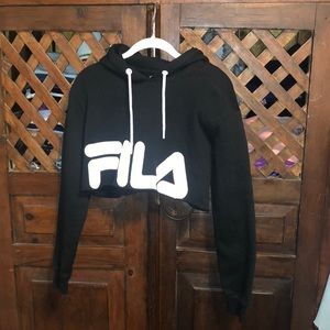 Fila Black Cropped Hoodie with White Logo